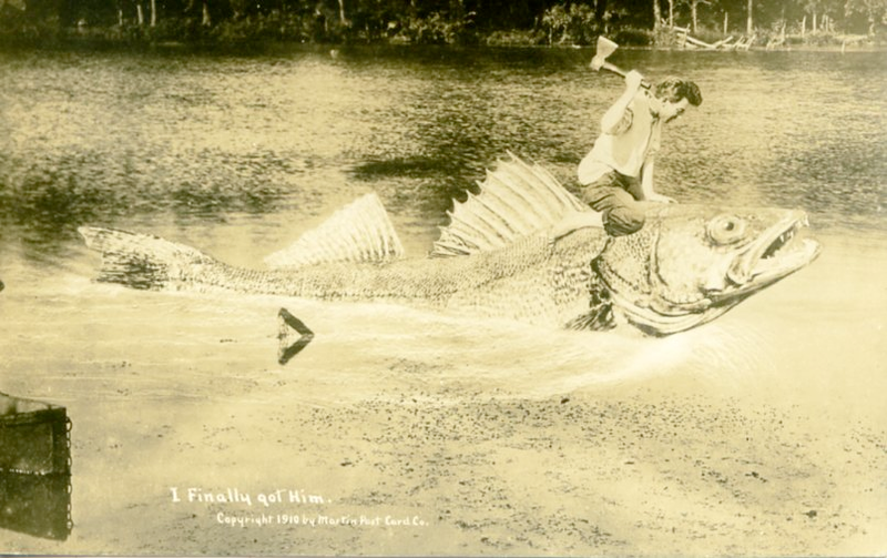 Illustration for article titled Tall Tale Fishing Postcards, The Ultimate Humblebrag Of The Early 1900s